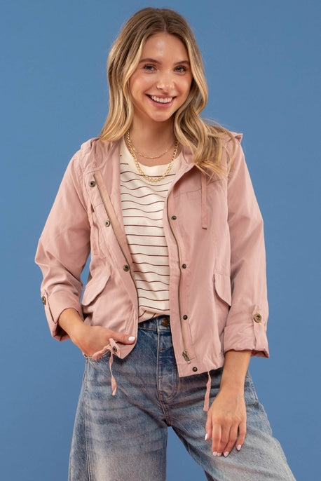 Dusty Pink Button Zip Up