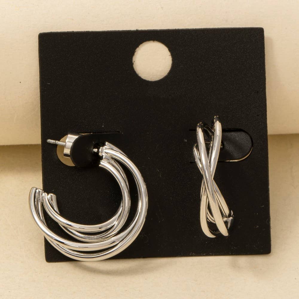Silver Layered Tube Earrings