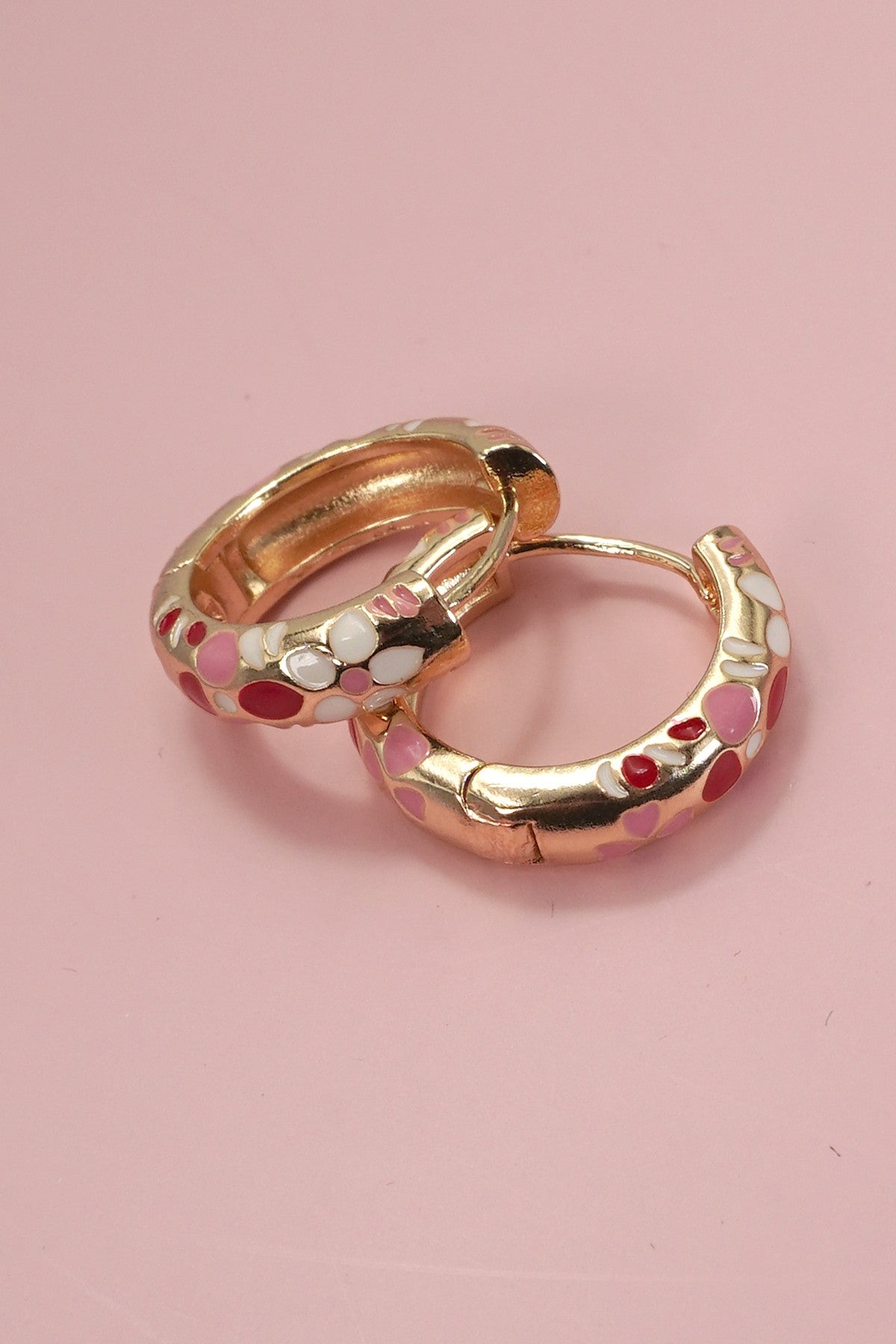Pink Flower Huggie Hoop Earrings