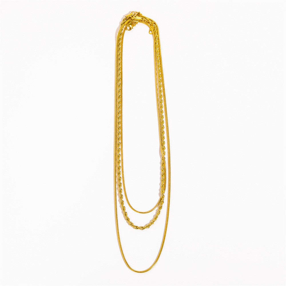 3-Layer Snake & Rope Chain Necklace