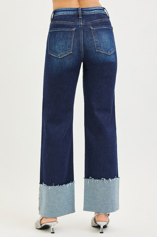 High Rise Wide Cuffed Jeans