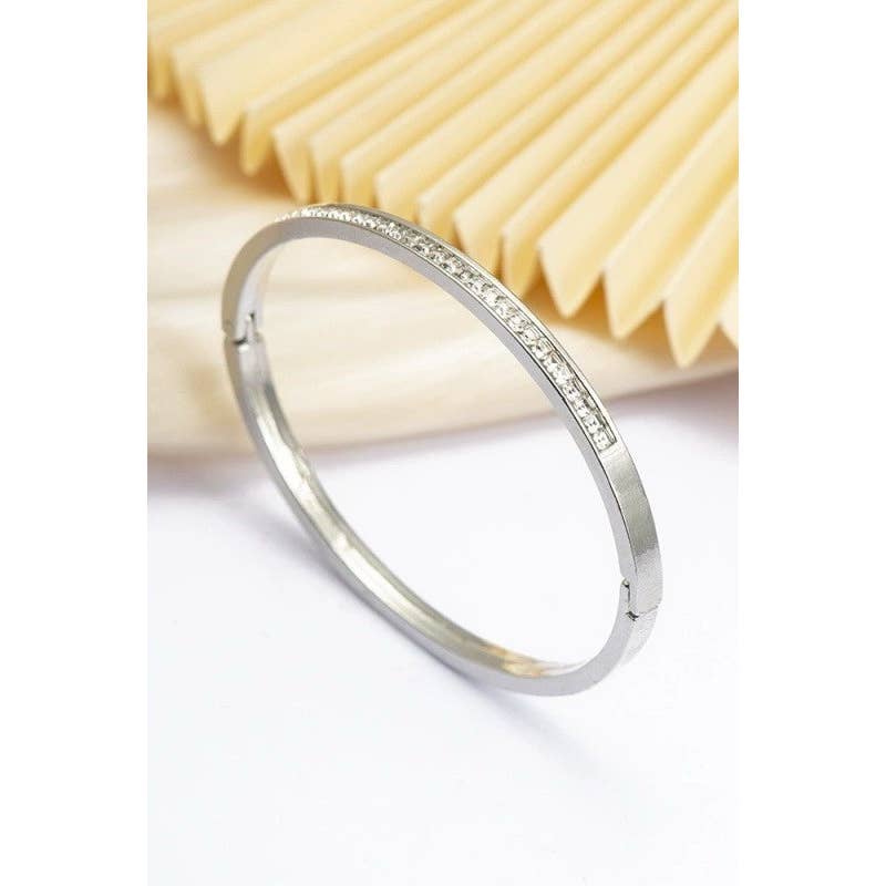 Half-Round Rhinestone Bangle Silver