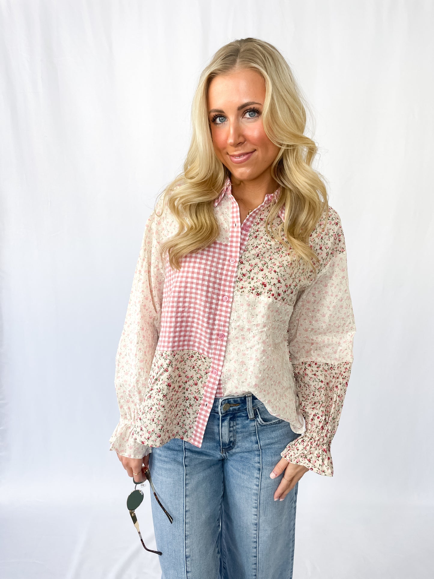 RESTOCKED: Rose Color Block Button Down