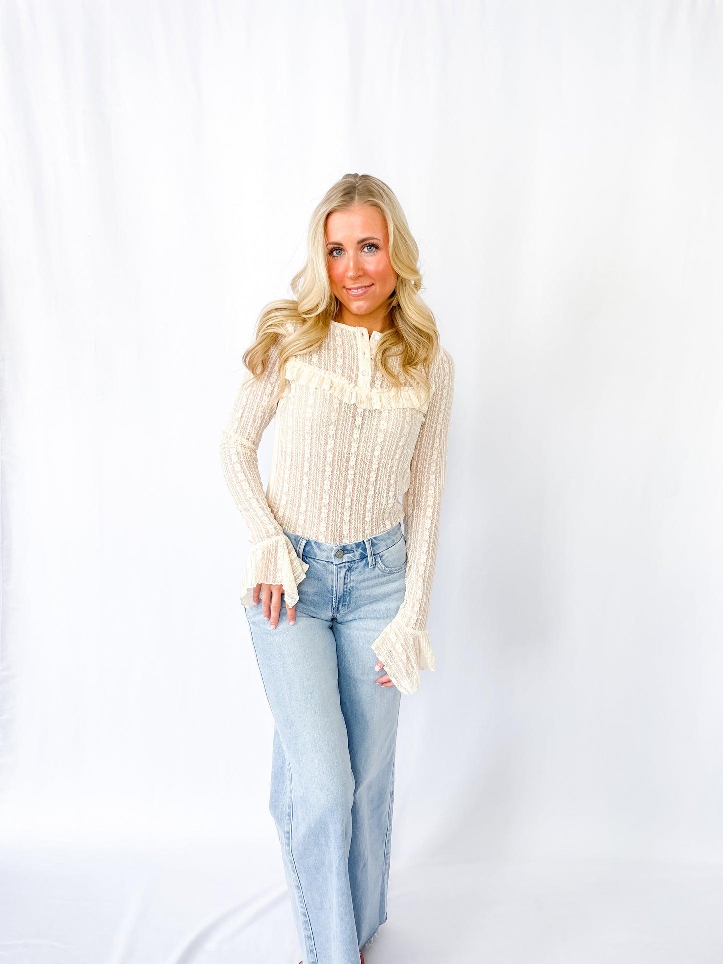 Lace Ruffle Henley Top