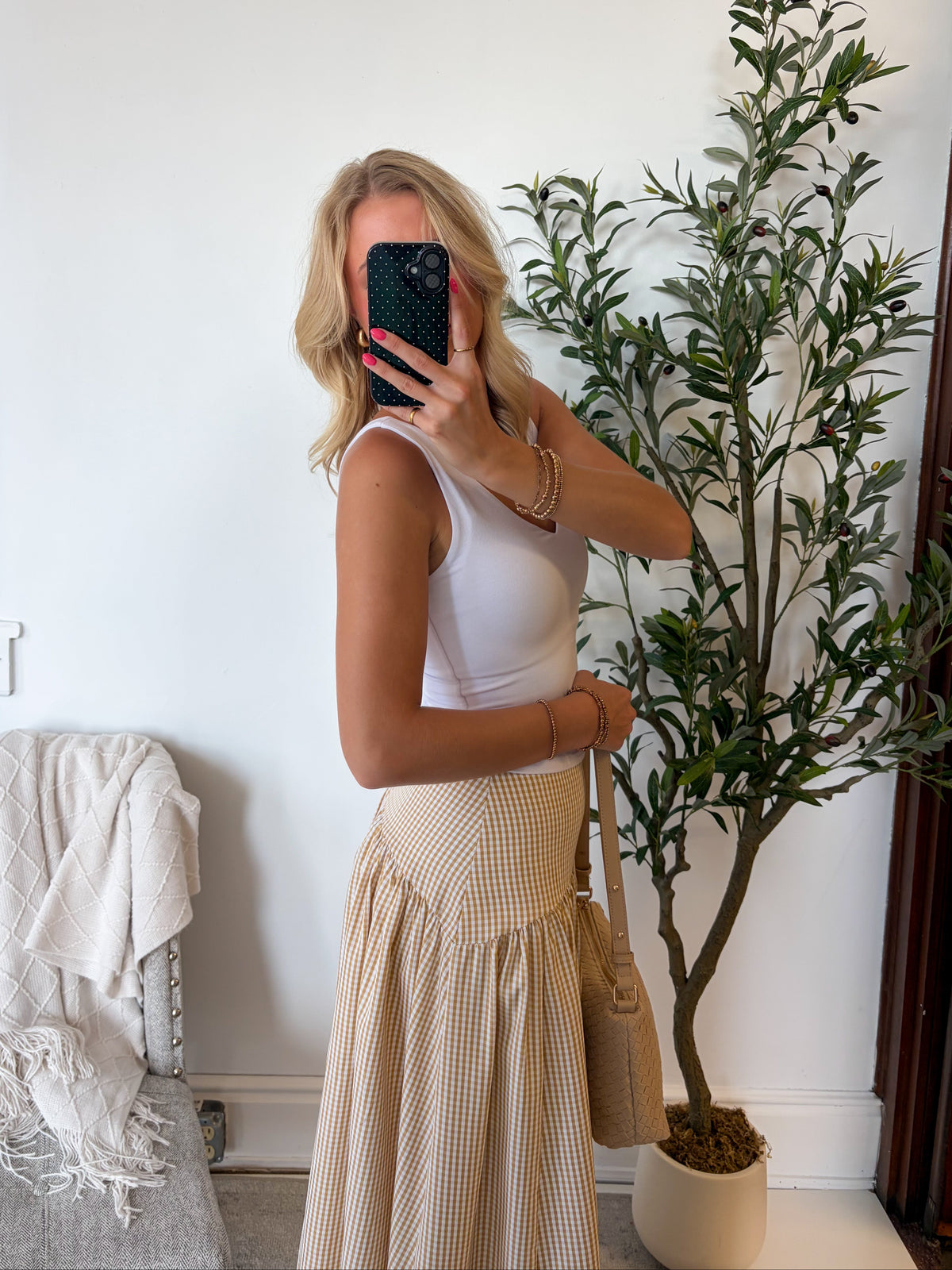 Taupe & Cream Flared Maxi Skirt