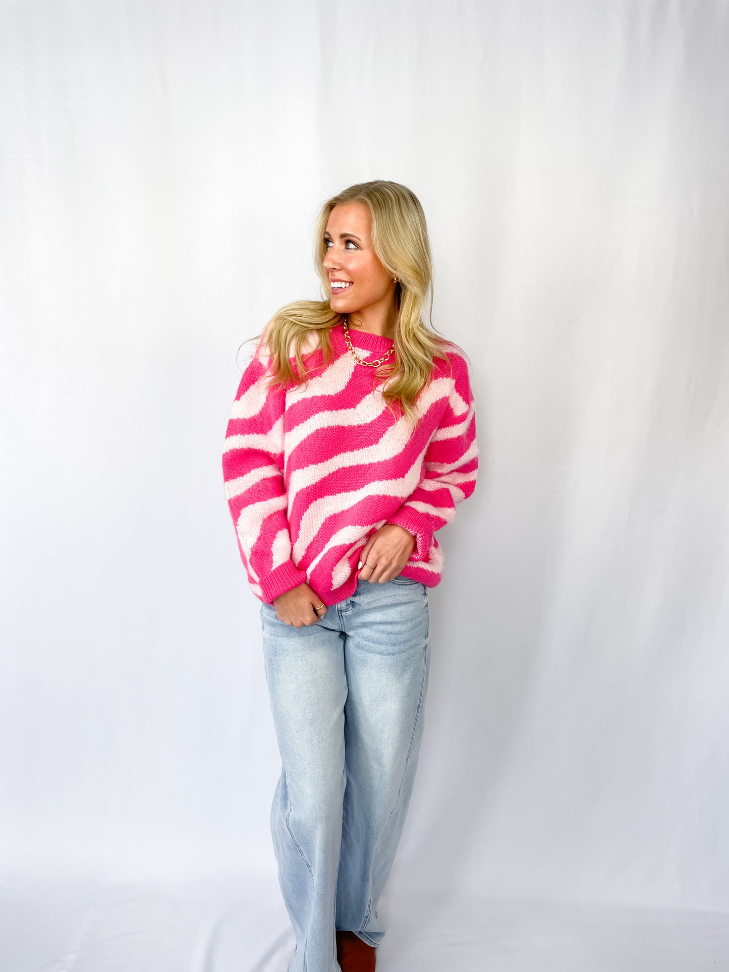 Pink Wave Stripe Sweater