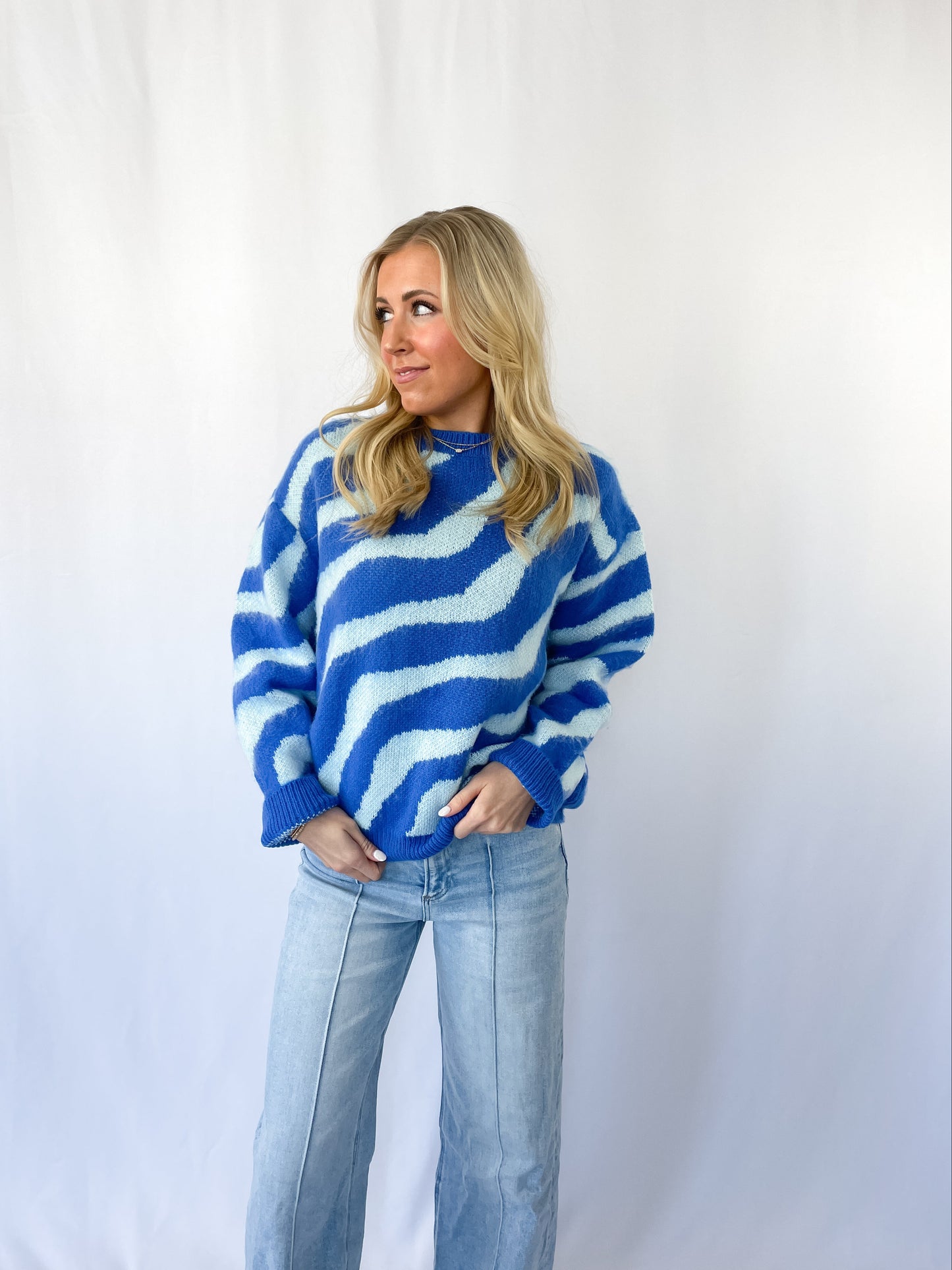 Royal Blue Wave Stripe Sweater