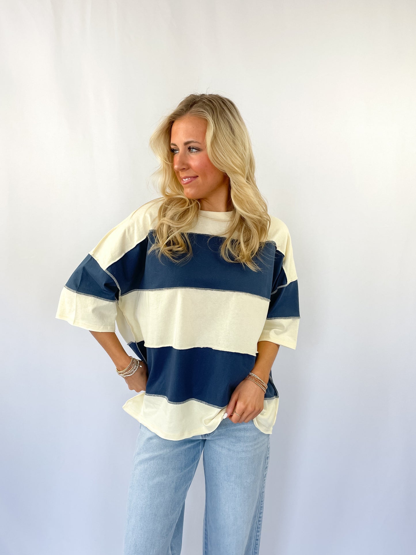 Pineapple Navy Color Block Top