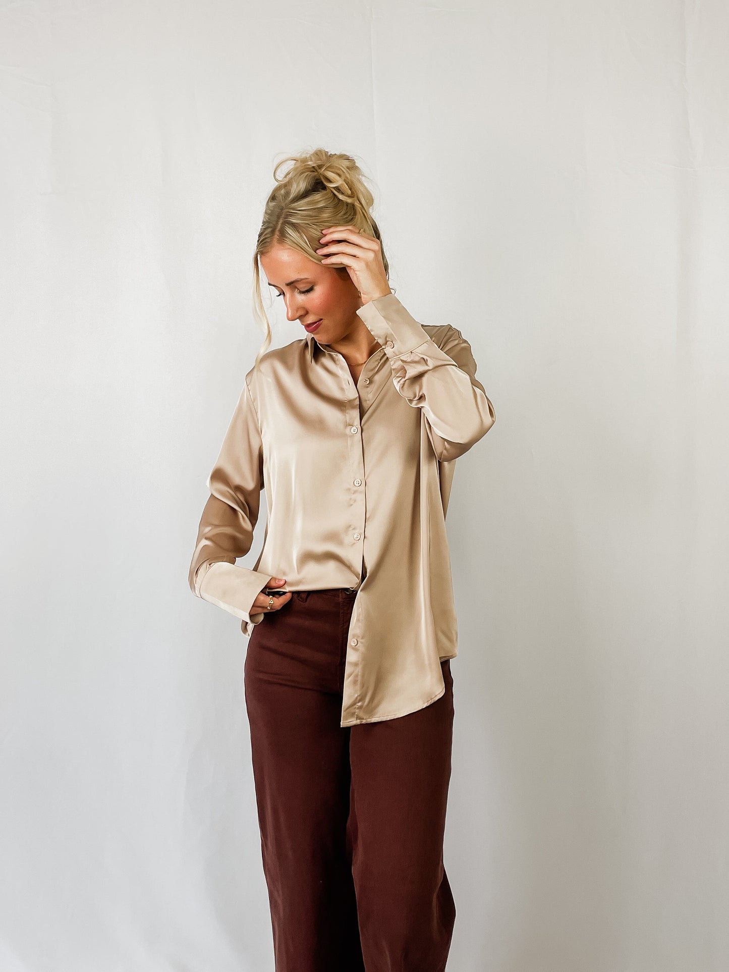 Champagne Silky Button Down