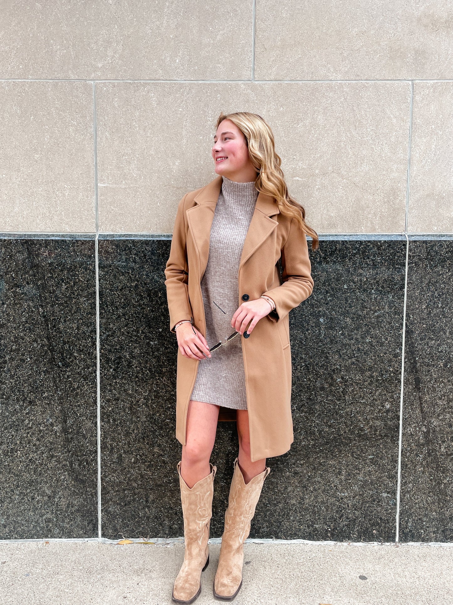 Camel Longline Notch Lapel Coat