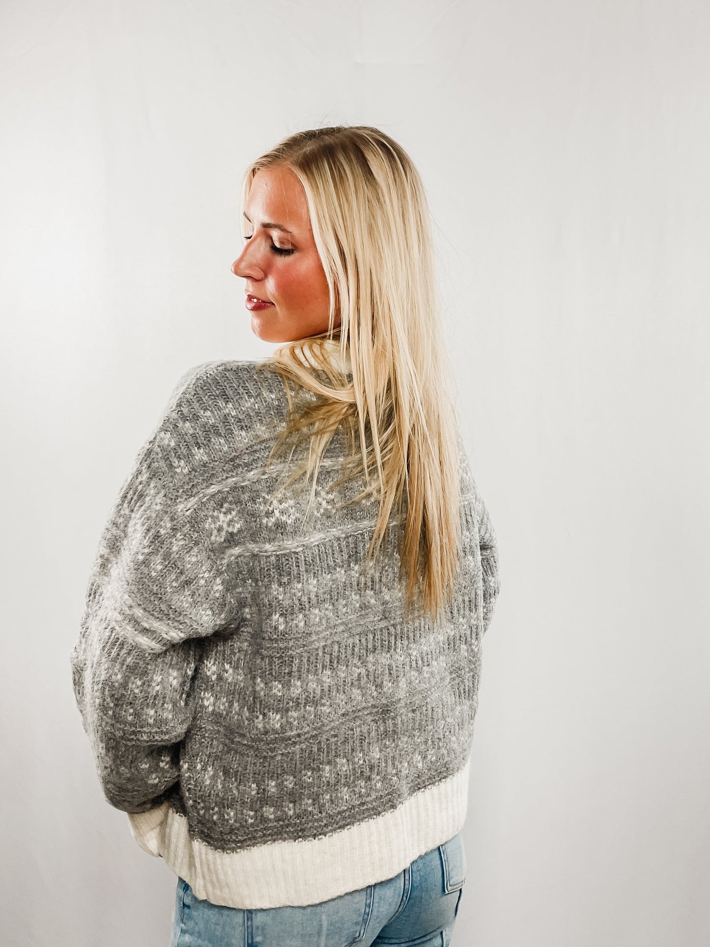 Grey Knit Sweater with Contrast