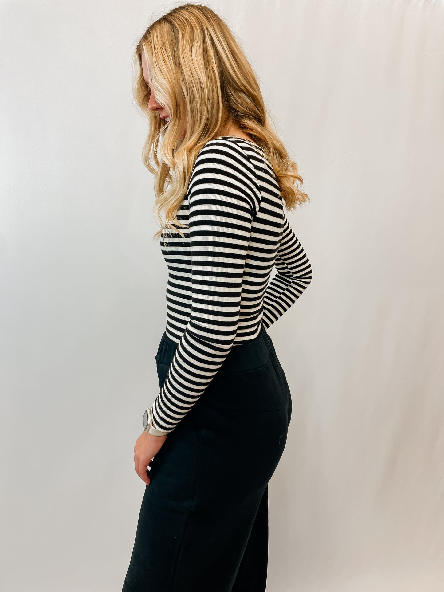 Boat Neck Stripe Rib Top