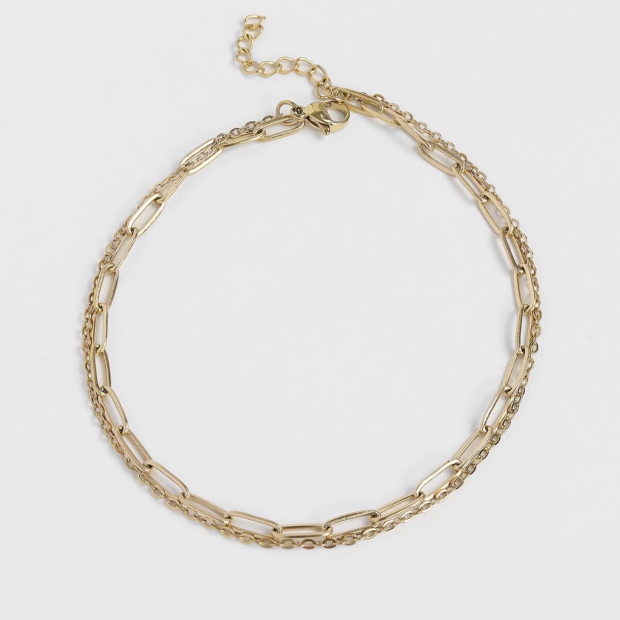2-Row Gold Paperclip Chain Anklet