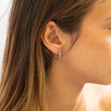 Stainless Steel Textured Huggie Hoop Earrings