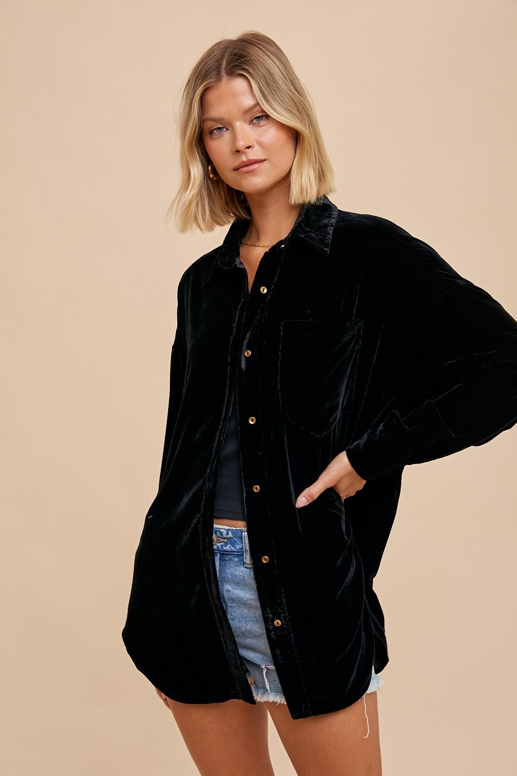 Black Velvet Button Down