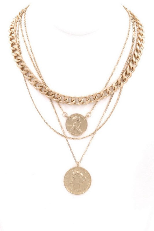 Coin Layer Charm Chain Necklace