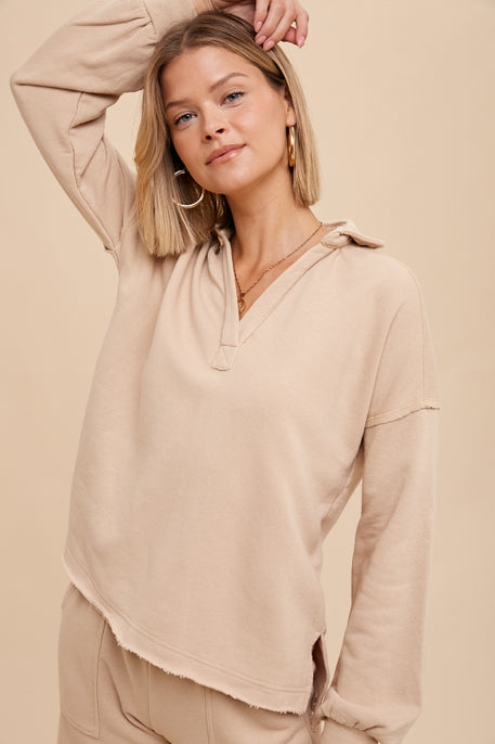 Oatmeal Washed Collar Pullover