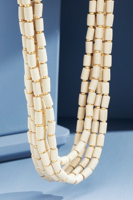 Wood Bead Statement Necklace - Ivory