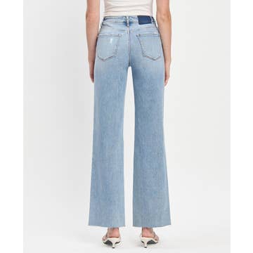 High Rise Raw Hem Wide Leg Jeans