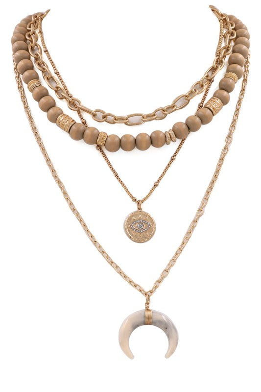 Crescent Bead Layer Necklace(Nude)