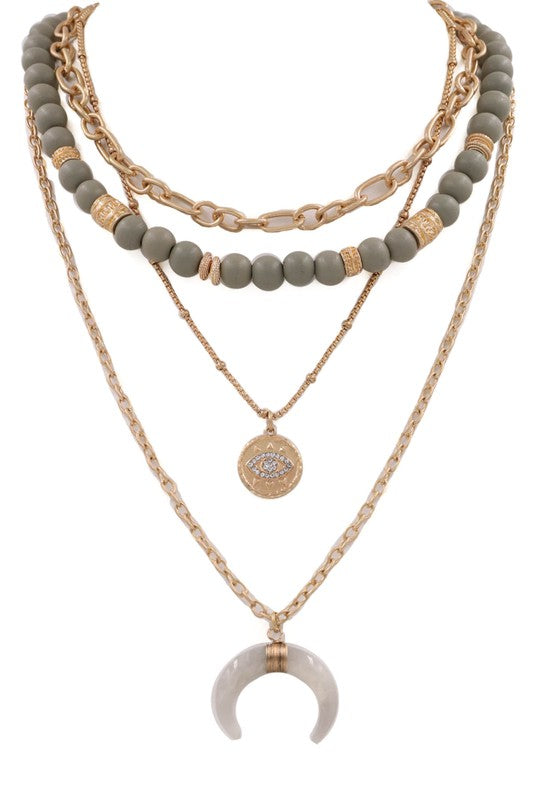Crescent Bead Layer Necklace(Gray)