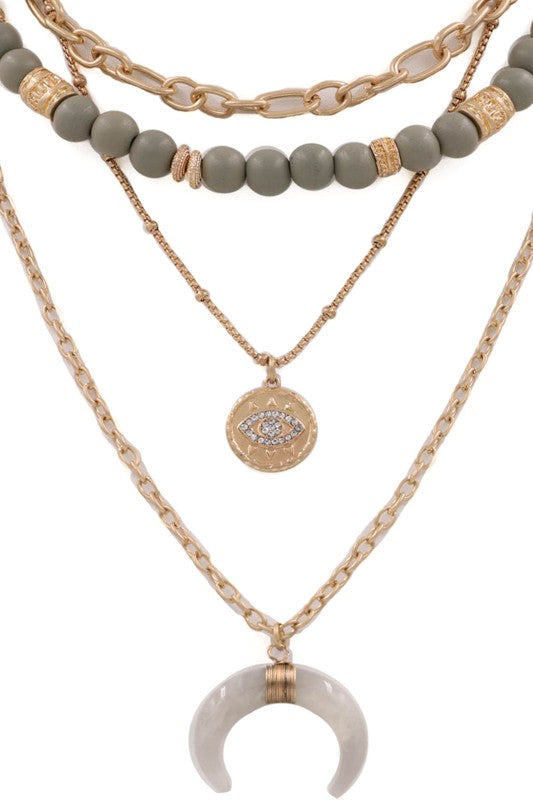 Crescent Bead Layer Necklace(Gray)