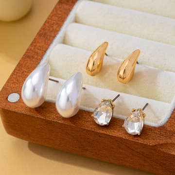 Teardrop Crystal Gold Pearl Trio