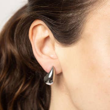 Silver Tear Drop Stud Earrings