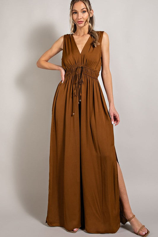 Camel Sleeveless Jumpsuit