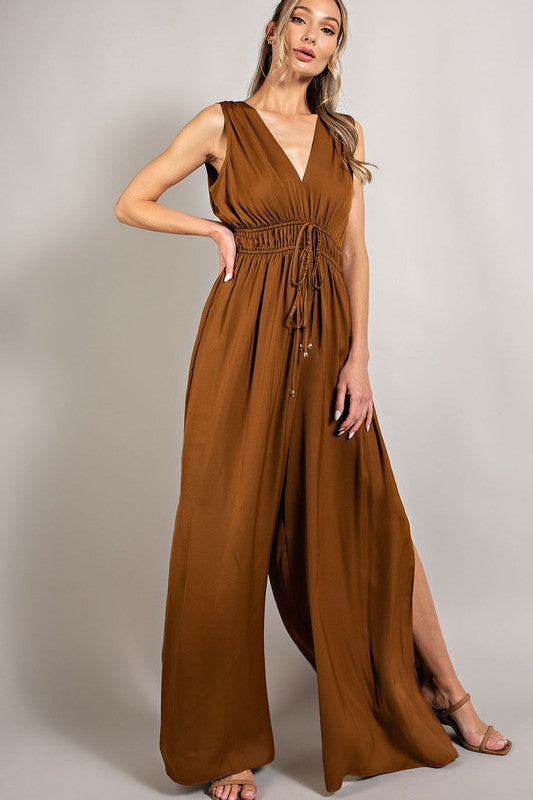 Camel Sleeveless Jumpsuit