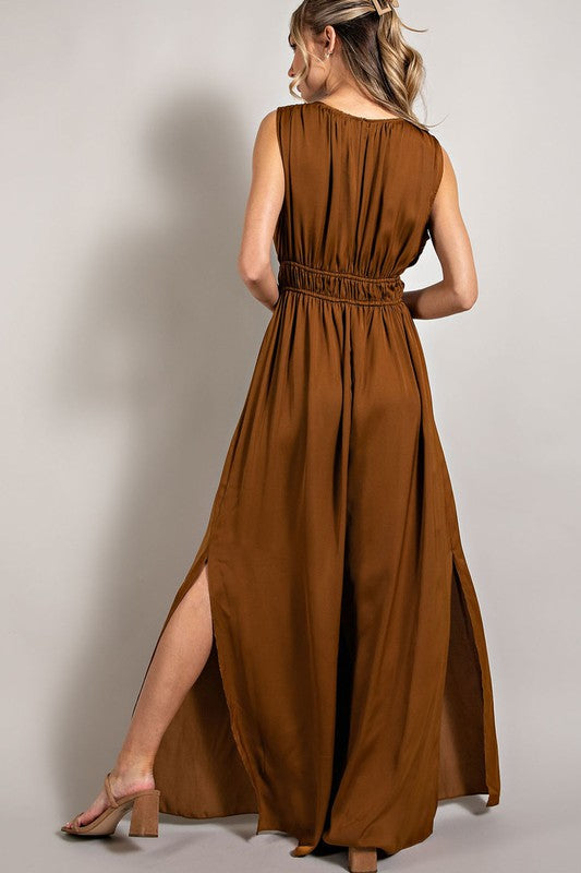 Camel Sleeveless Jumpsuit