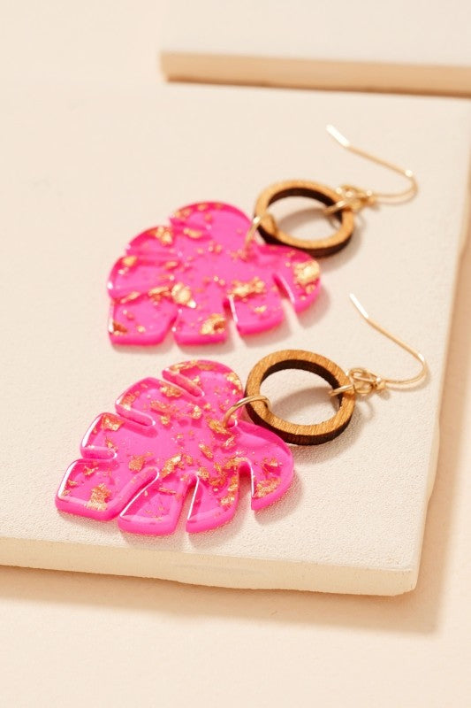 Pink Leaf Round Earrings