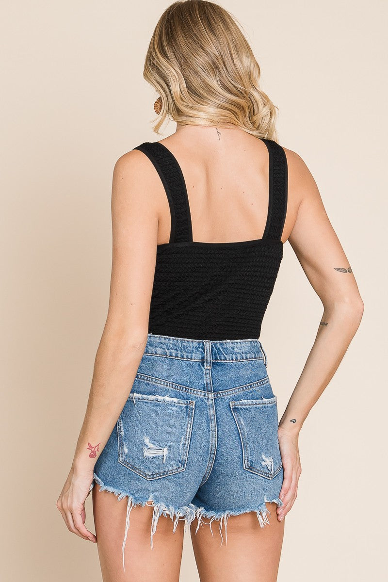 Textured Knit Padded Bodysuit