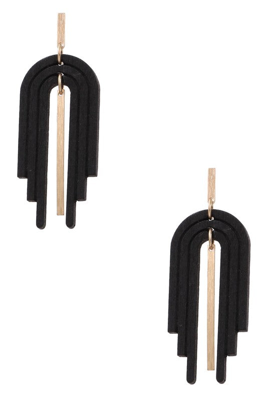 Wood U Drop Earrings (Black)