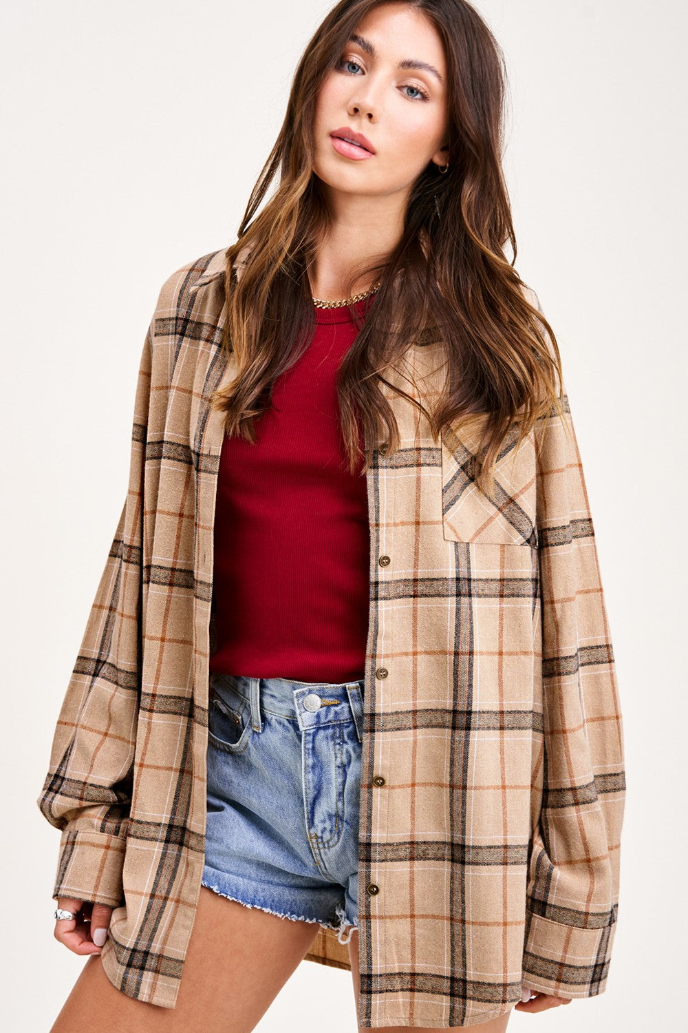 Encore Plaid Button Up (Tan)