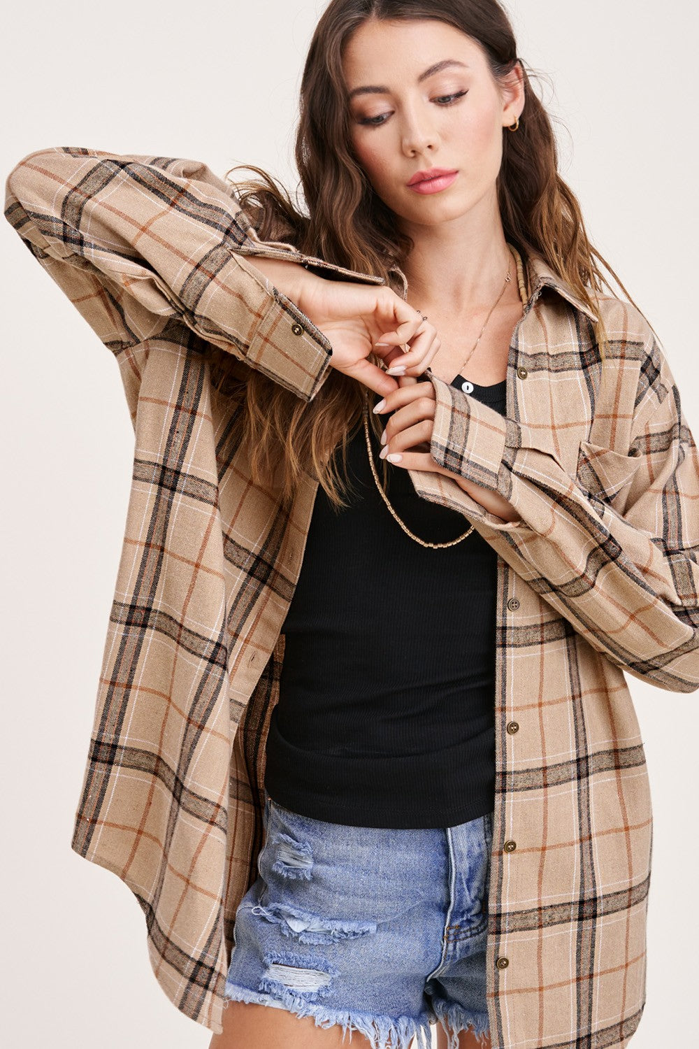 Encore Plaid Button Up (Tan)