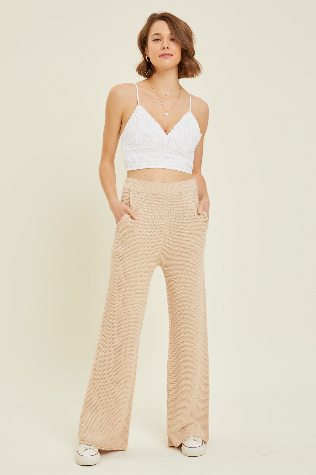 Textured Wide Leg Sweater Pants