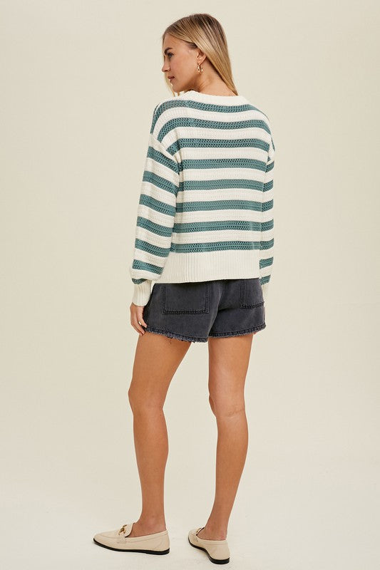 Multi Stripe Crochet Sweater