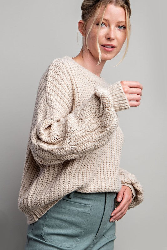 Crochet Sleeve Knit Sweater