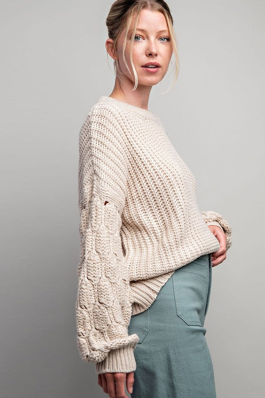 Crochet Sleeve Knit Sweater