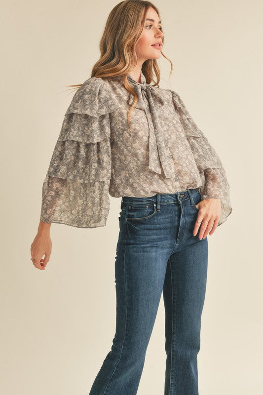 Tie Neck Ruffle Blouse