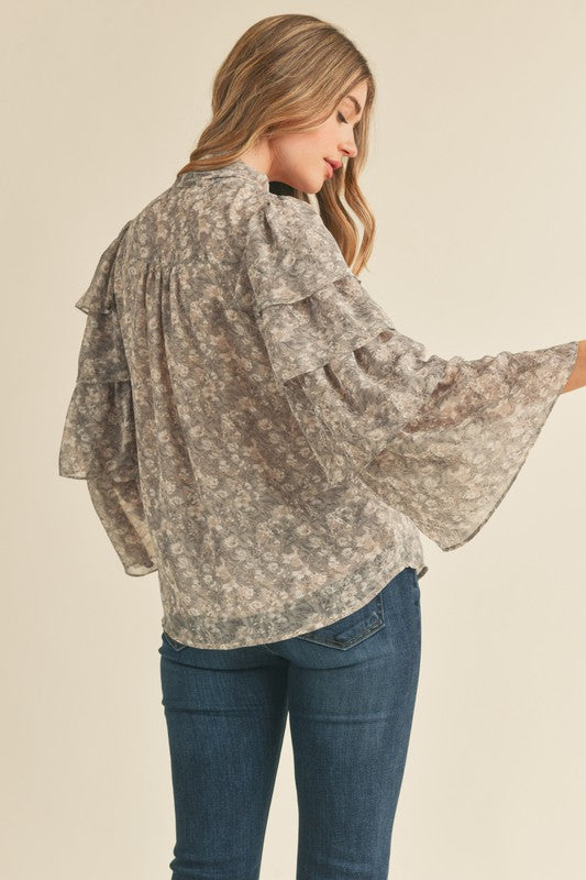 Tie Neck Ruffle Blouse