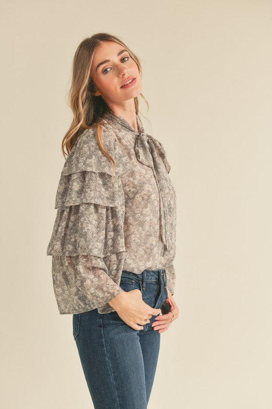 Tie Neck Ruffle Blouse