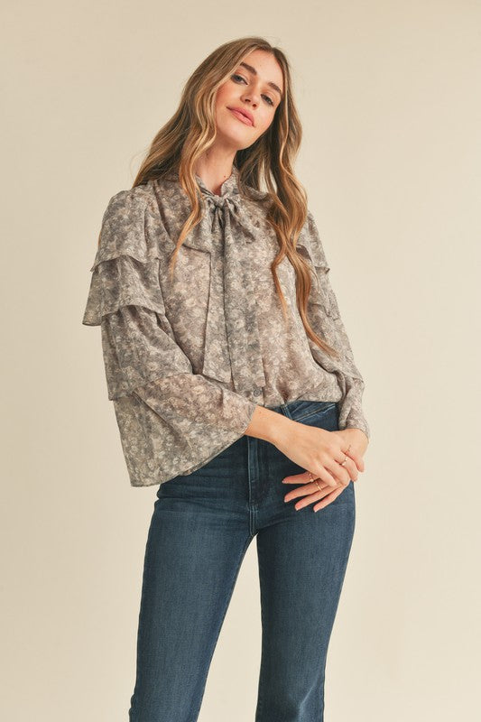 Tie Neck Ruffle Blouse