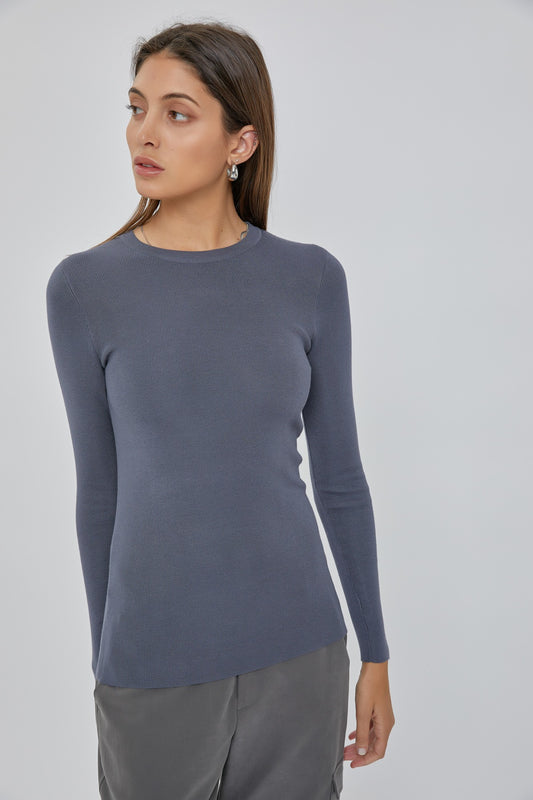 Charcoal Blue Long Sleeve Sweater