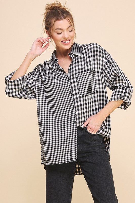 Black Gingham Button Up