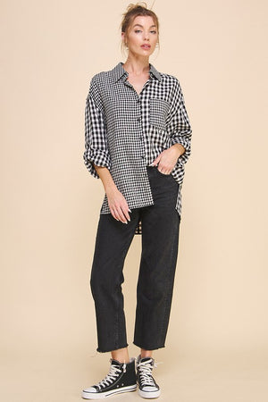 Black Gingham Button Up