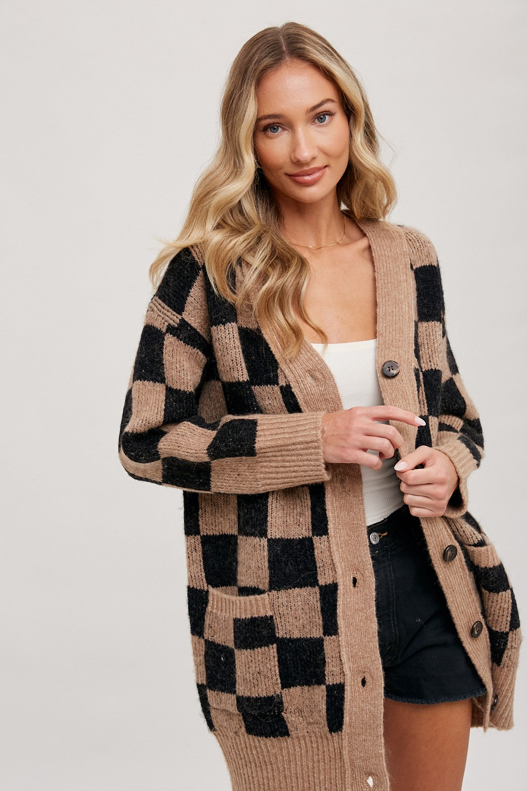 Checkered Sweater Cardigan