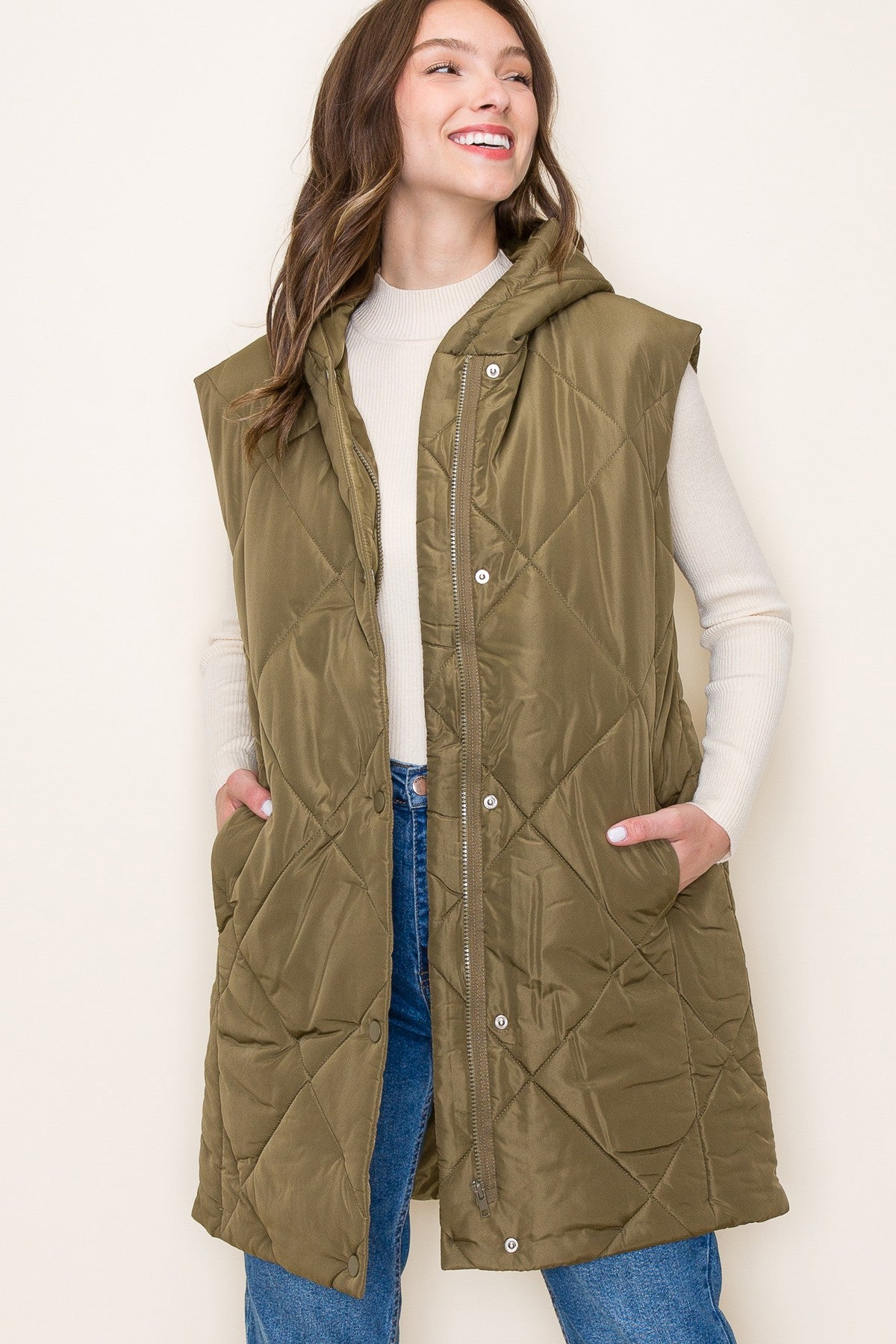 Olive Hoodie Puffer Vest