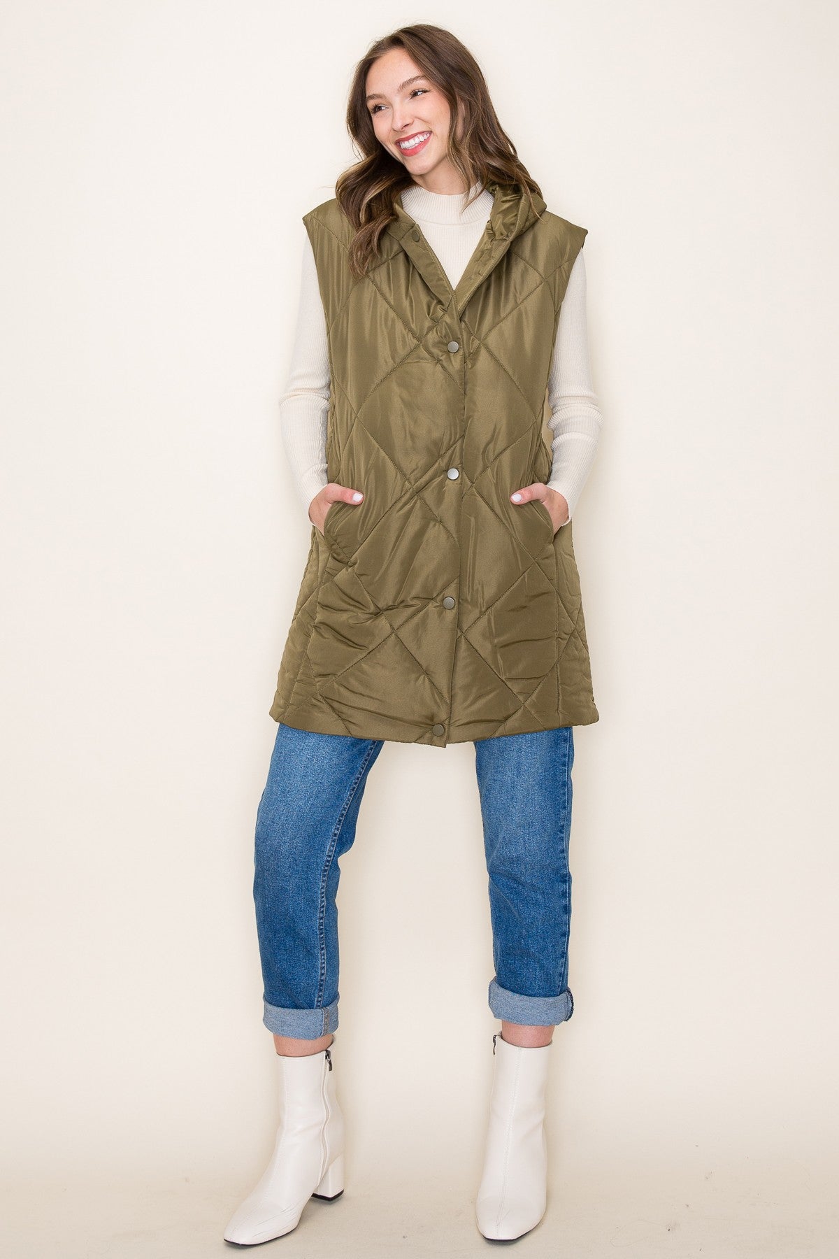 Olive Hoodie Puffer Vest